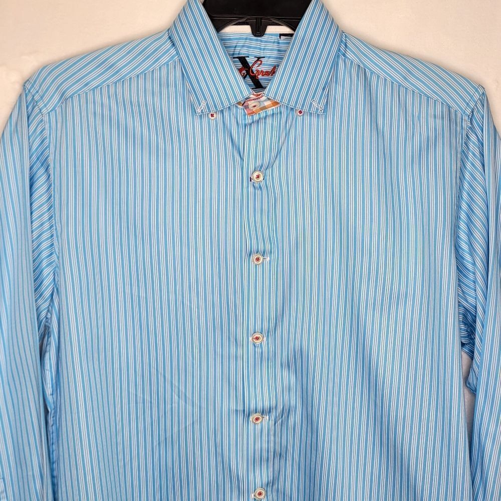 Robert Graham X Collection Striped Flip Cuff Button Down Shirt Size Medium - Picture 2 of 13